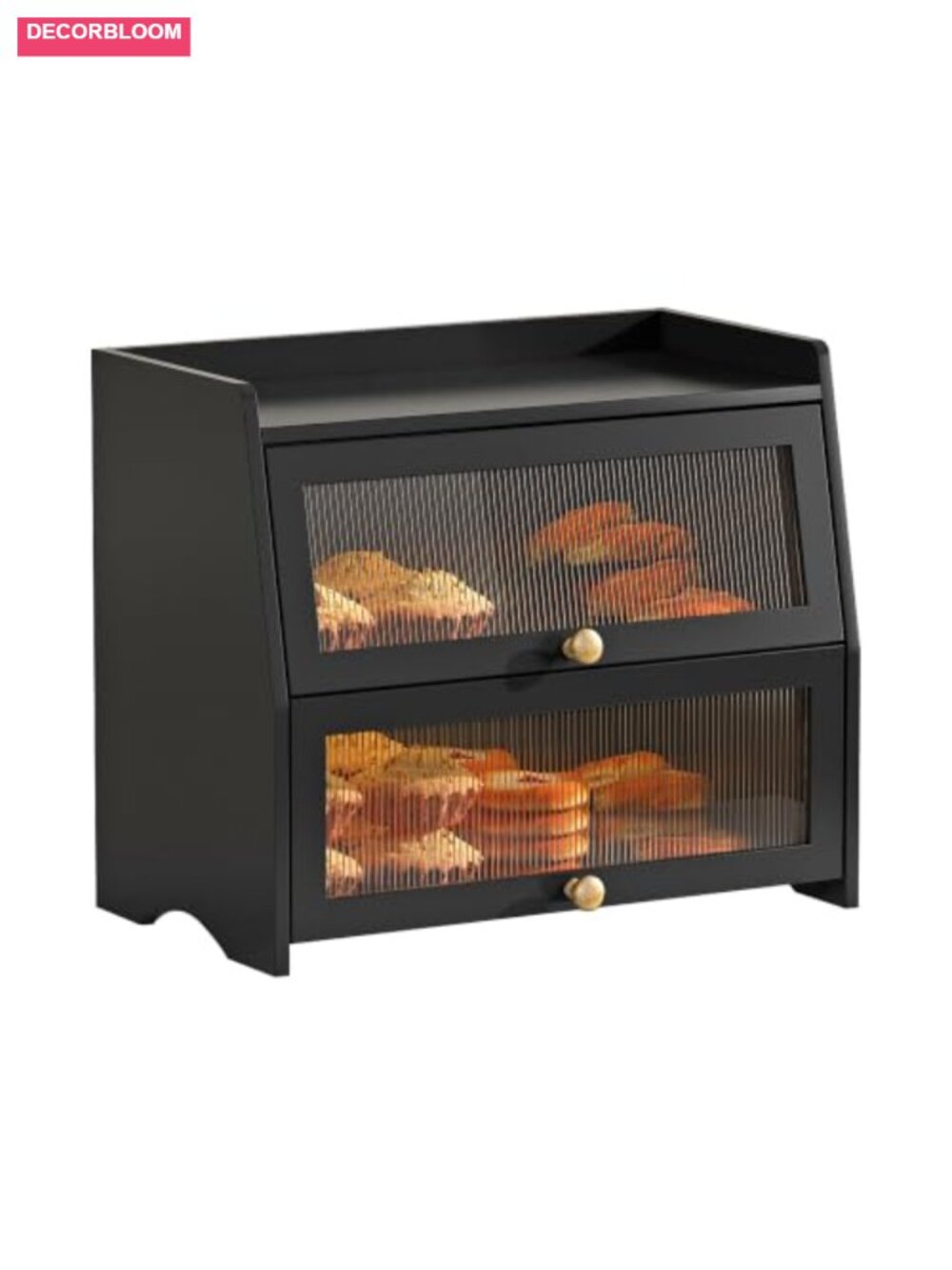 Solid Pine Wood Double Layer Bread Box Flip Top Kitchen Countertop Storage